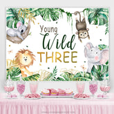 Grün Blatt Und Tiere Jung Wild Drei Geburtstag Hintergrund